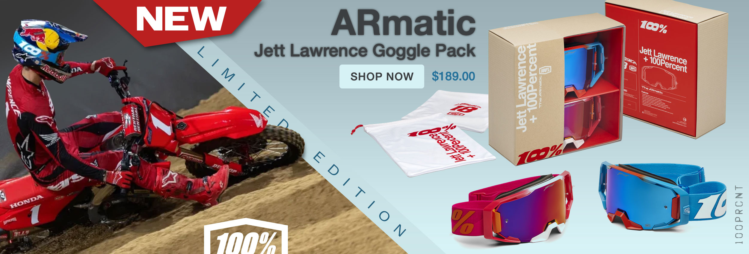 New 100% Jett Lawrence ARmatic Limited Edition Goggle Pack