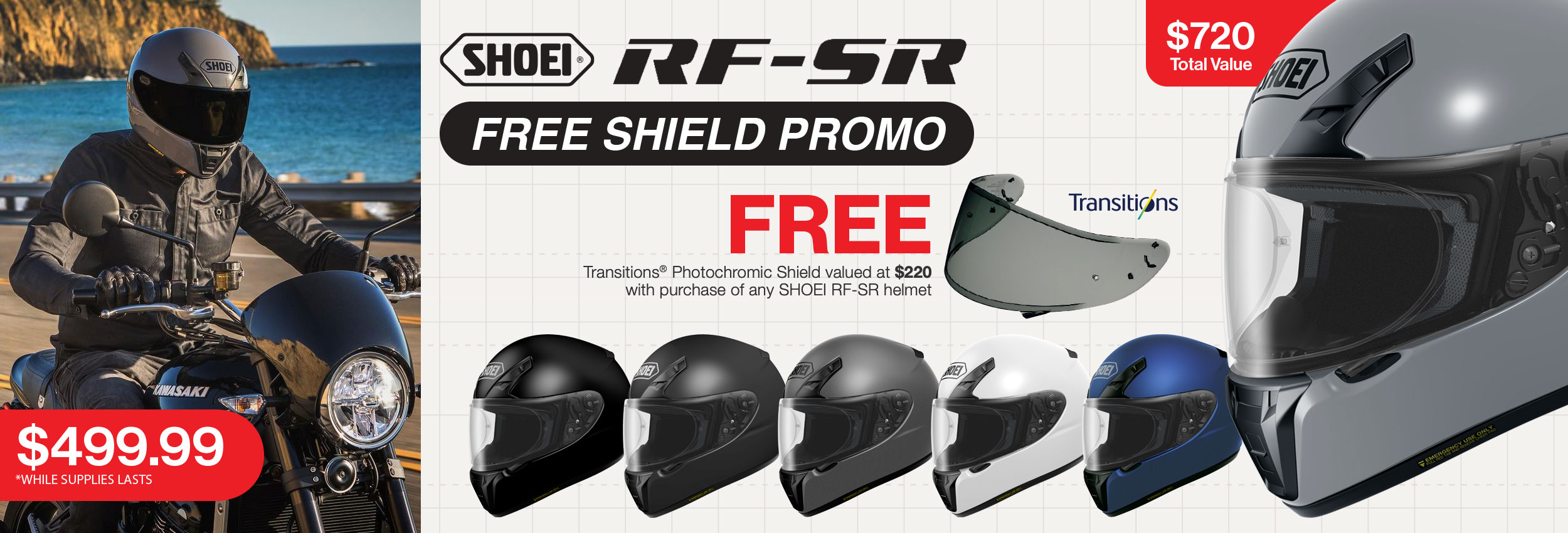 SHOEI Free Transitions shield with purchase of SHOEI RF-SR